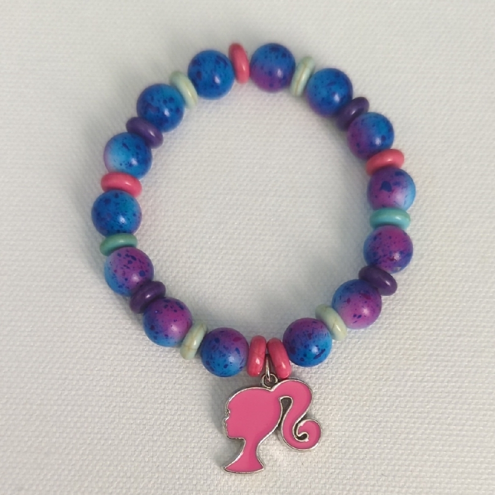 Kids Colorful Beaded Bracelet with Pink Charm
